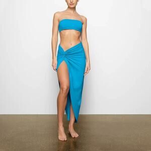 SKIMS Swim Sarong Skirt Cover-Up Knot Detail Side Slit Turquoise Size Small